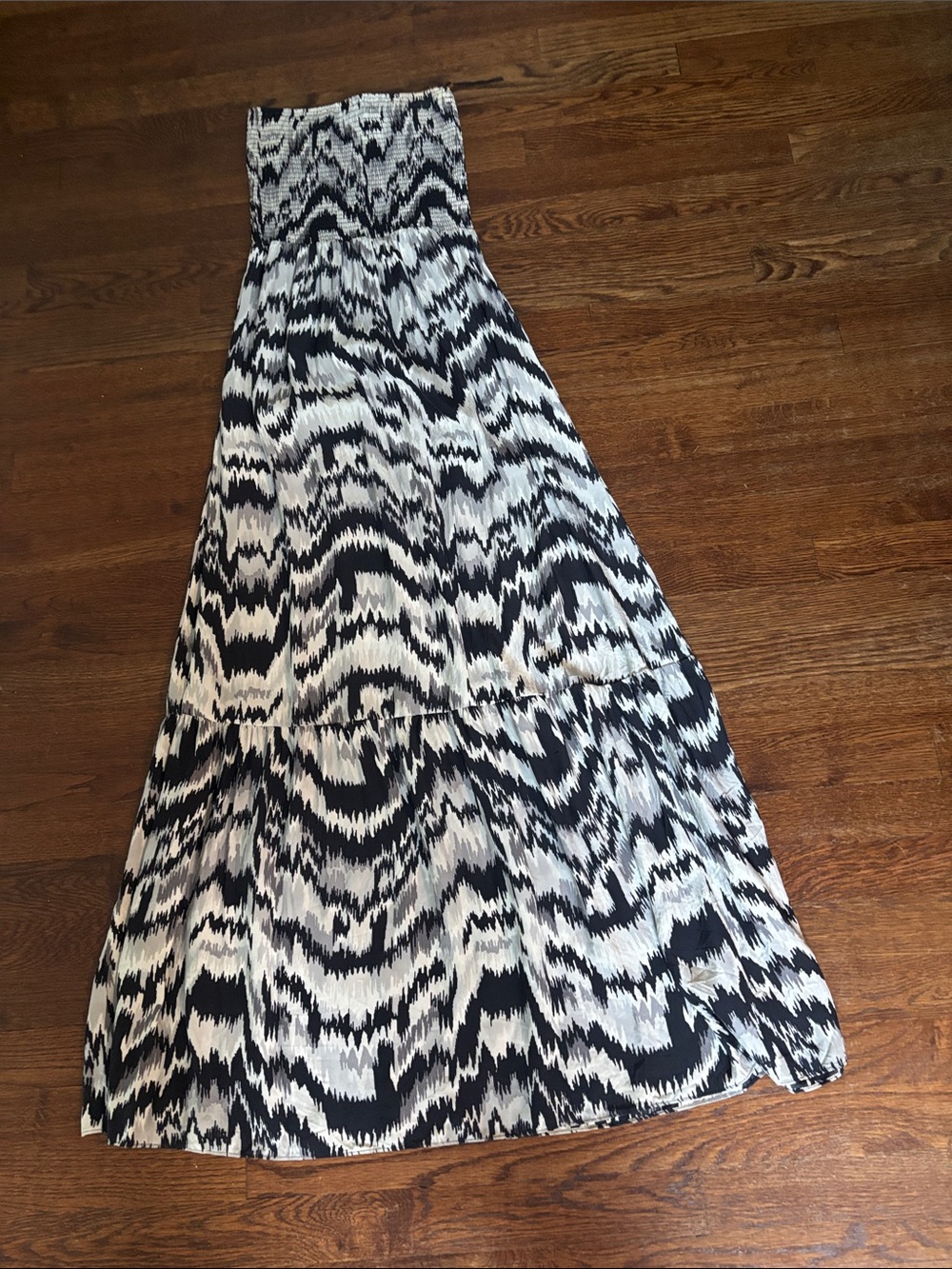 Parker Black and White Strapless Maxi Dress with Smocked Bodice